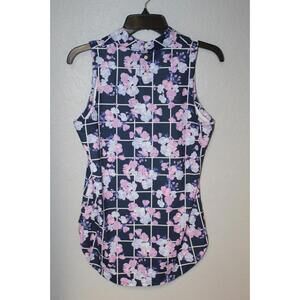 NEW PETER MILLAR Sleeveless Mock Neck Polo Women MEDIUM Blue Purple Floral NWT